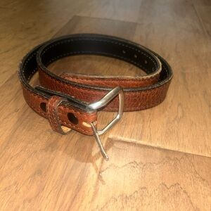 Duluth Trading Co Brown Leather Belt with Silver Buckle